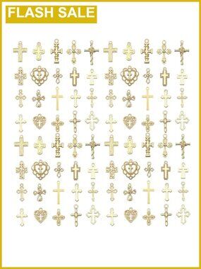 60pcs KC Gold Cross Charms Alloy Bracelets Necklaces DIY Jewelry Making